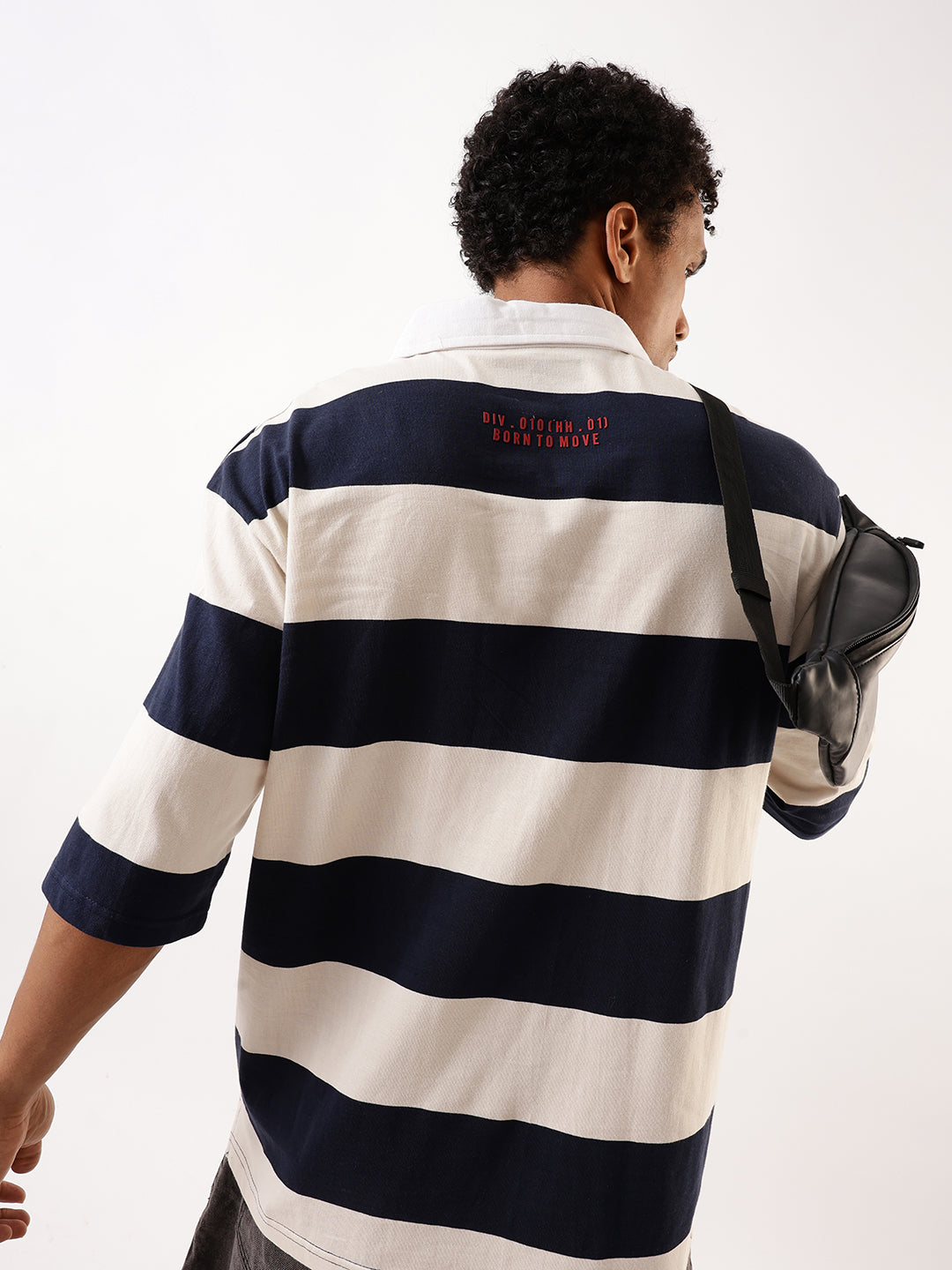 Hubberholme Men Striped Polo Collar Pure Cotton Oversized T-shirt