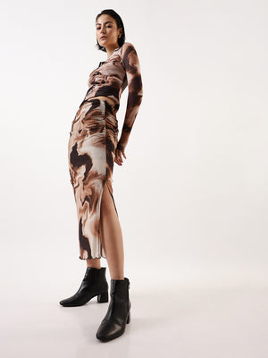 Hubberholme Abstract Printed Side Slit Pencil Midi Skirts
