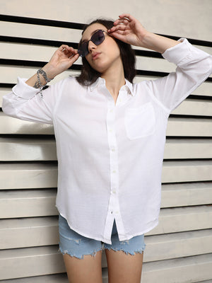 Classic Spread Collar Cotton Oversized Casual Shirt