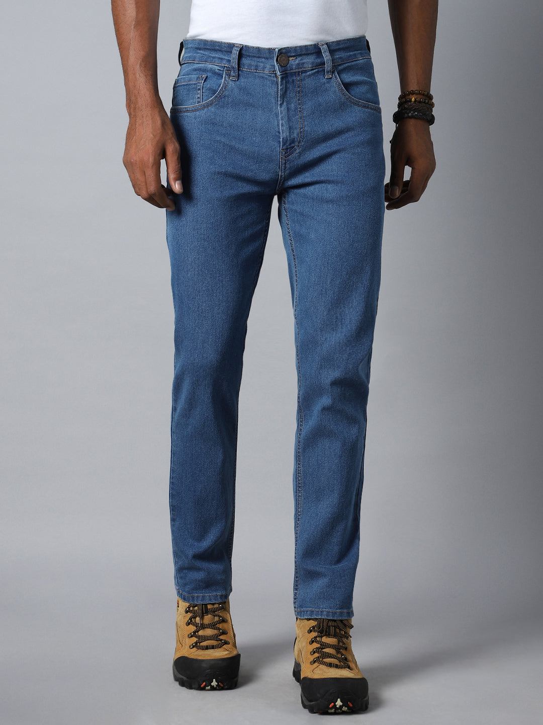 Men Blue Tapered Fit Mildly Distressed Light Fade Stretchable Jeans