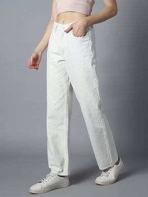 Women Dad Fit High-Rise Clean Look Cotton Jeans