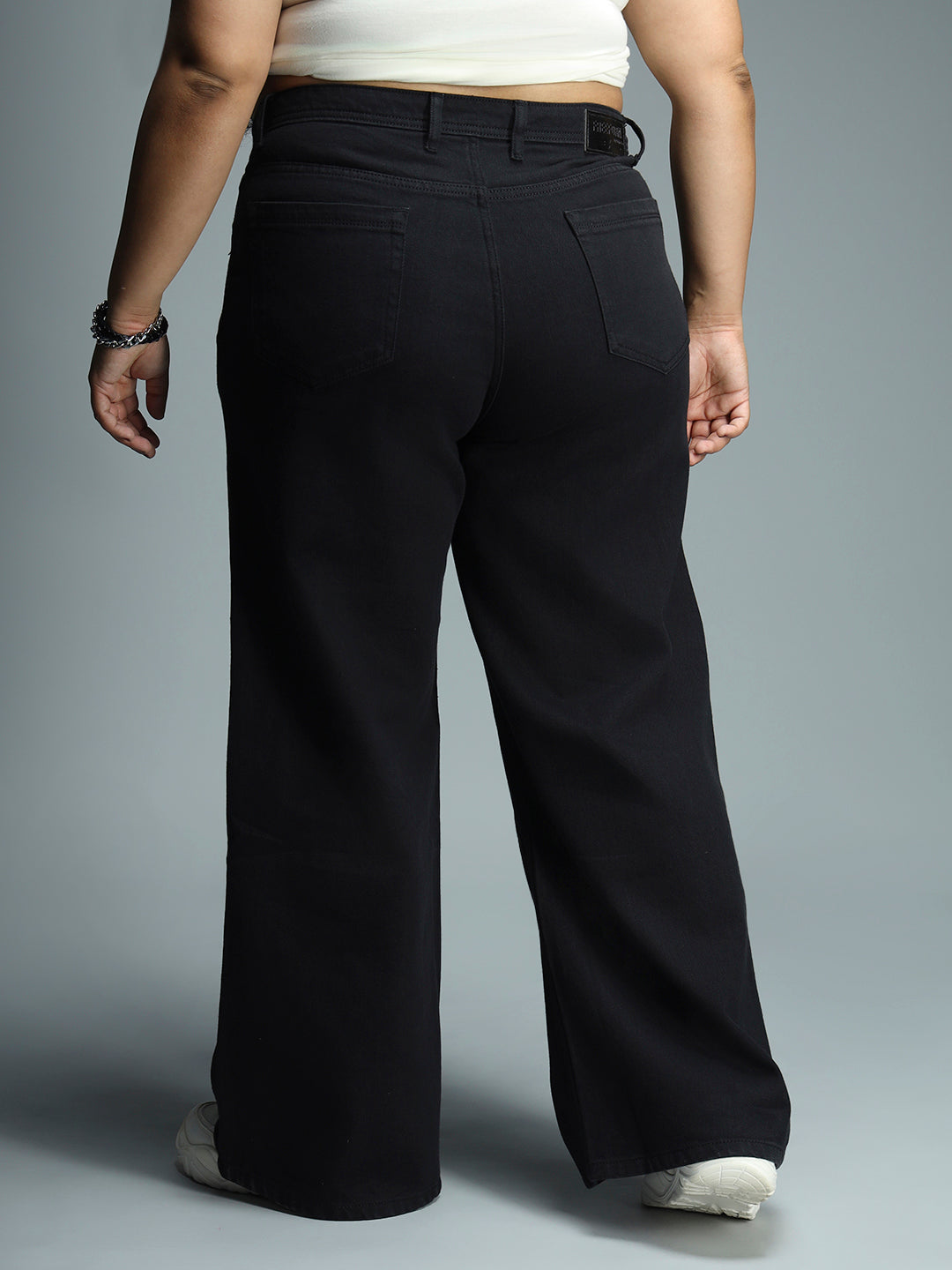 Women Wide Leg High-Rise Slash Knee Stretchable Jeans
