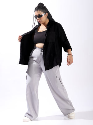 High Star Women Comfort Boxy Textured Satin Casual Shirt