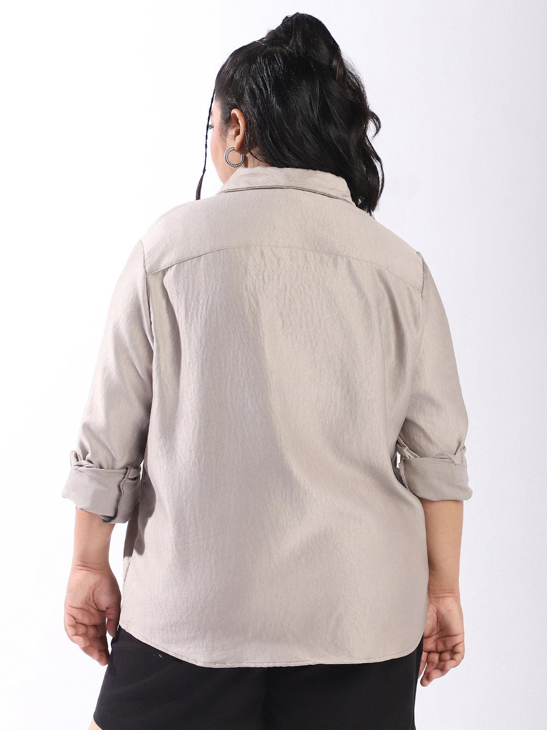 High Star Women Comfort Boxy Textured Satin Casual Shirt