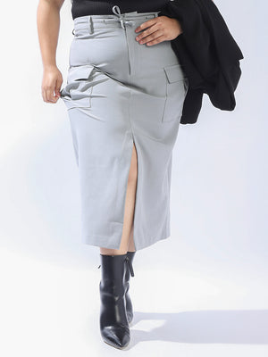 High Star Plus Size Women Midi Cargo Korean Front Slit Korean Skirt