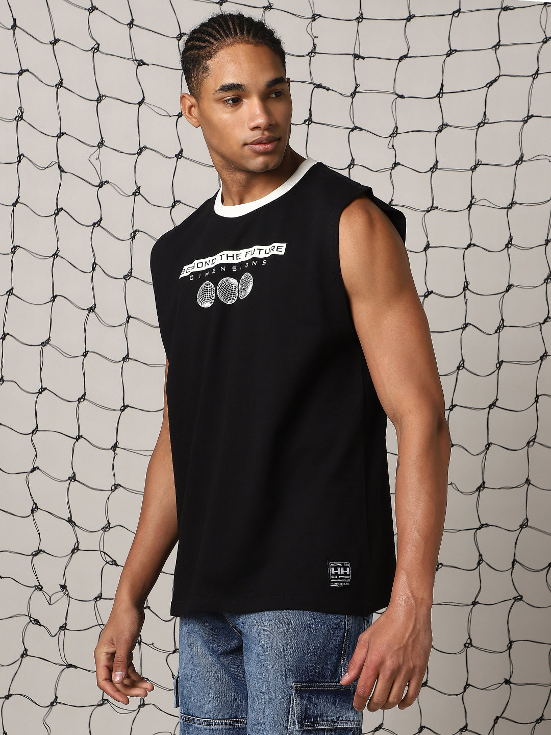 Hubberholme Men Graphic Printed Round Neck Cotton Oversized Vest Sleeveless T-shirt