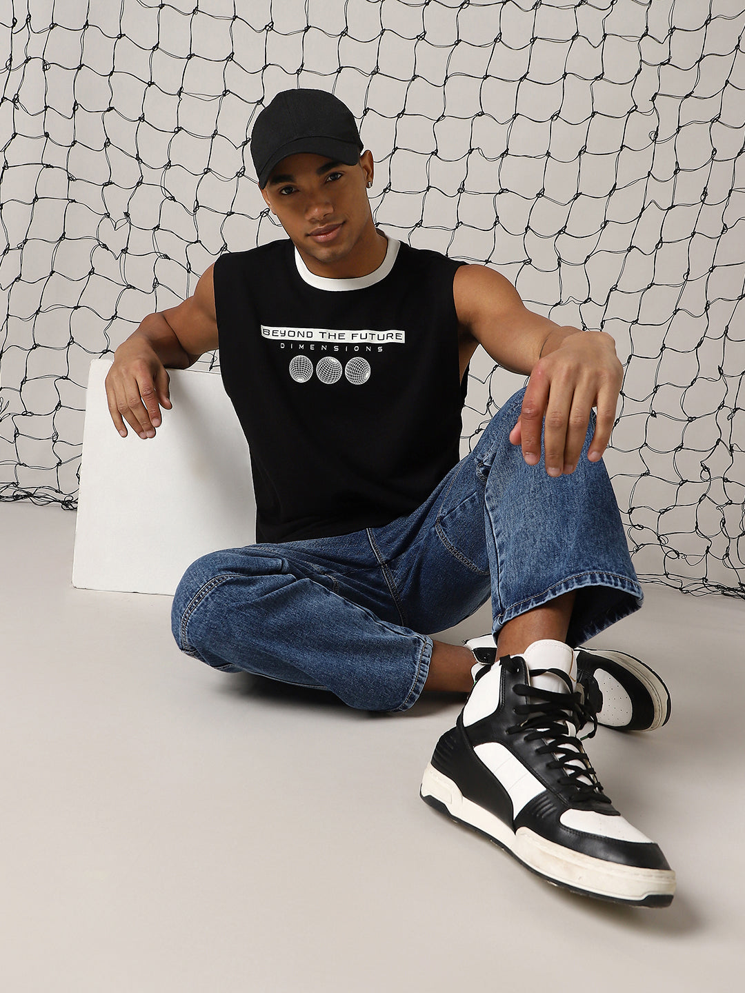 Hubberholme Men Graphic Printed Round Neck Cotton Oversized Vest Sleeveless T-shirt