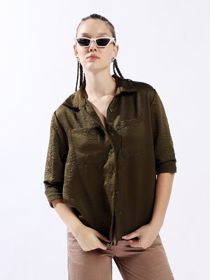 Hubberholme Women Oversized Fit Spread Collar Full Sleeves Shirts