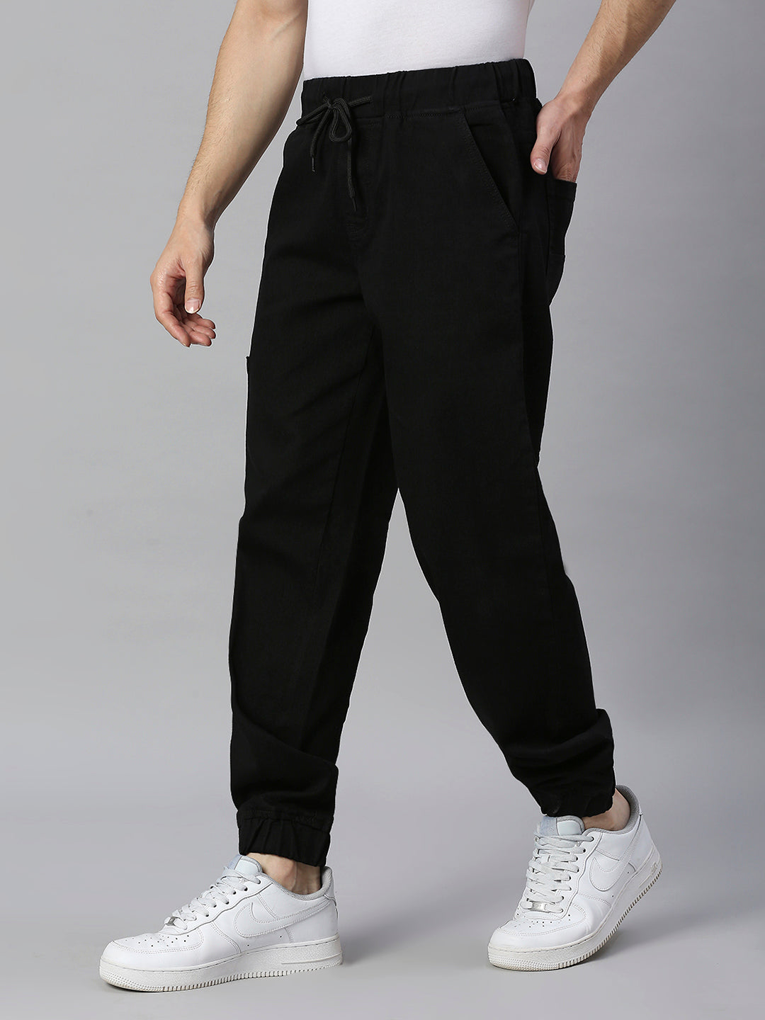 Men Black Cotton Jogger Stretchable Jeans