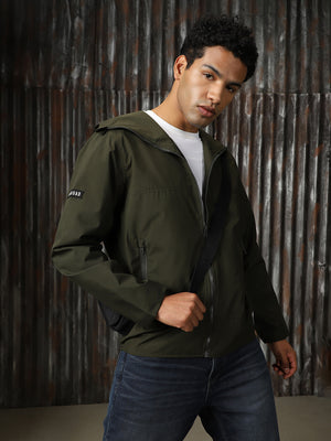 Men Printed Polyster Relaxed Fit Hood Long Sleeve Jackets