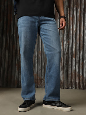 Men Washed Cotton Straight Fit Mid- Rise Jeans