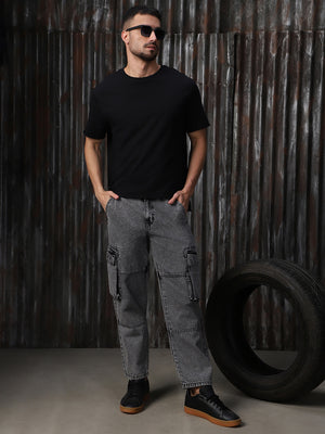 High Star Men Cotton Washed Straight Fit Mid-Rise Jeans