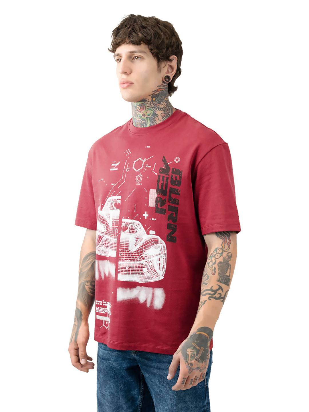 High Star Men Oversized Printed round neck short sleeve T-shirt
