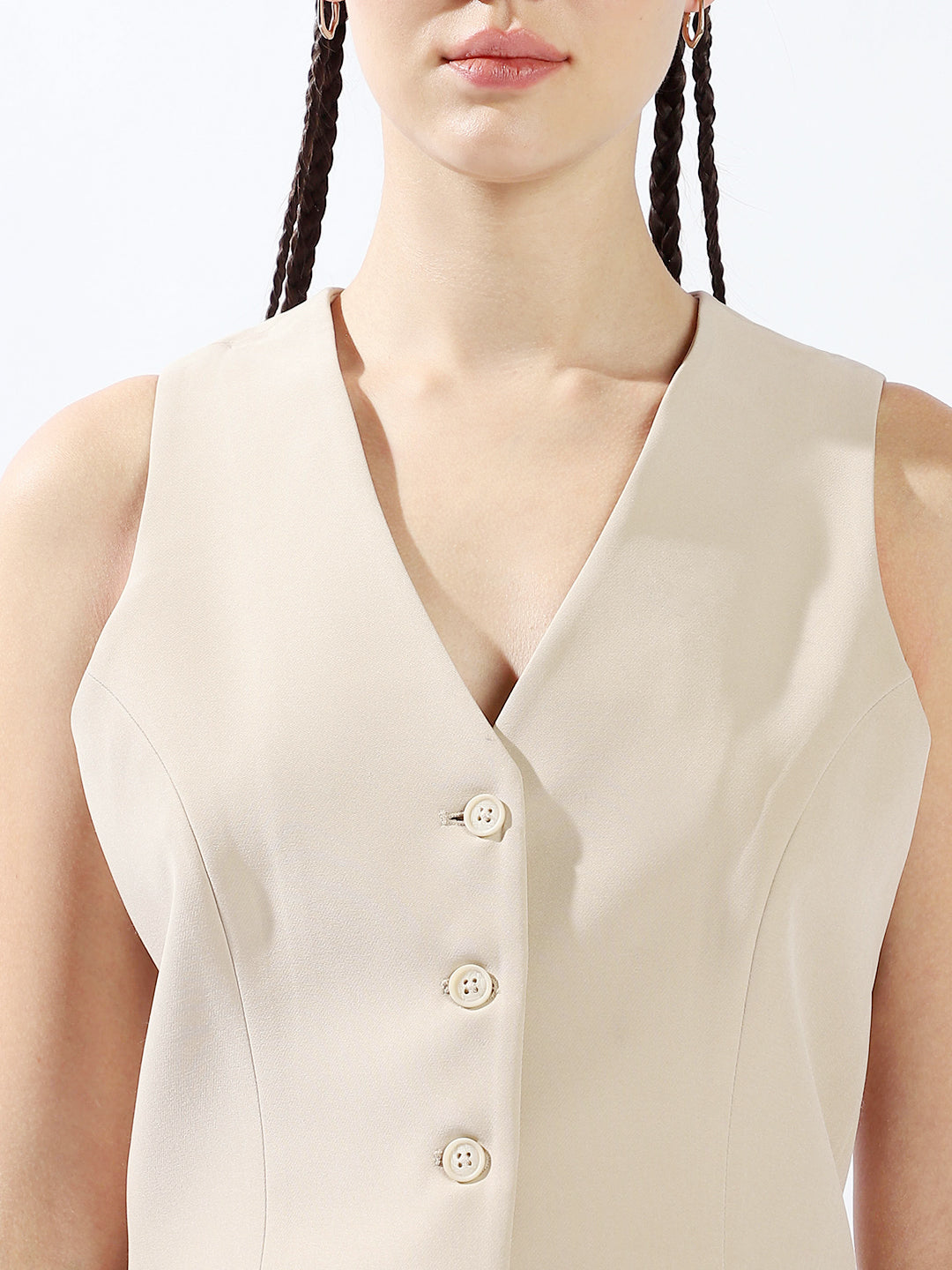 High Star Women Solid Tailored Fit Wide leg High-Rise V-Neck Waist coat and Trouser Co-ords