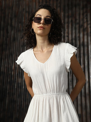 High Star Women Cotton Solid Regular fit V-Neck Sleeveless Dresses