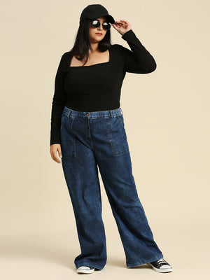 Women Plus Size Comfort Wide Leg High-Rise Light Fade Stretchable Jeans