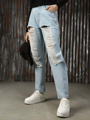 Women Washed Mom Fit High-rise Jeans