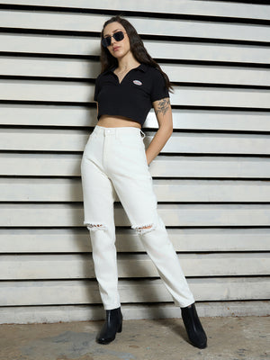 Women Cotton Mom Fit High-Rise Casual Jeans