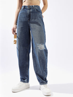 High Star Women Washed Slouchy Fit Regular High-Rise Straight Jeans