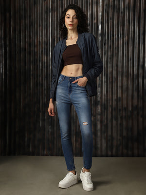 High Star Women Cotton Comfort Skinny Fit Mildly Distressed Light Fade Stretchable Jeans