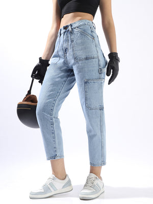 High Star Women Washed Mom Fit Regular High-Rise Straight Jeans
