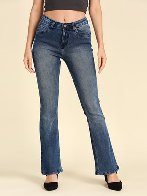 Women Bootcut High-Rise Clean Look Heavy Fade Stretchable Jeans
