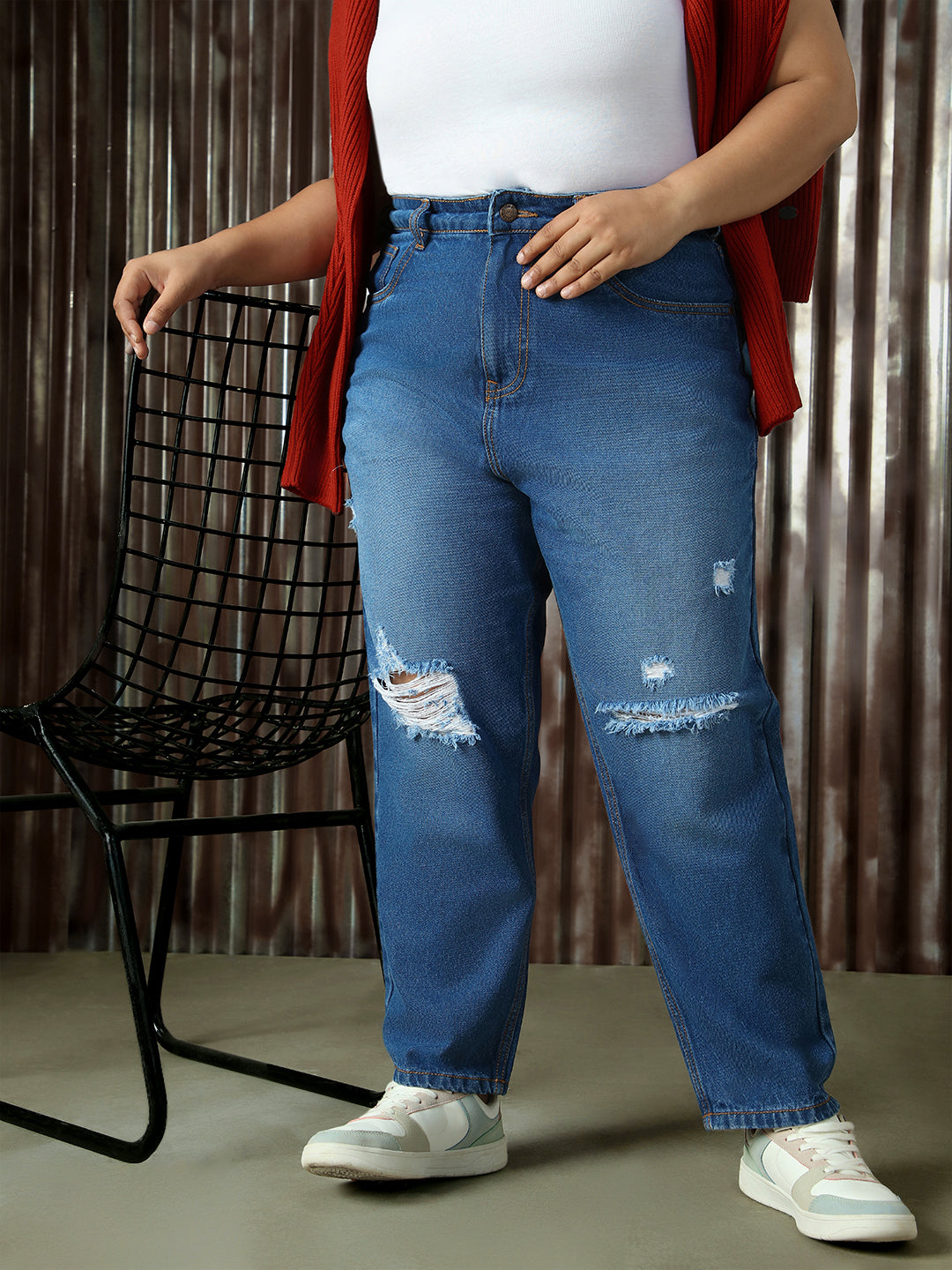 Ripped Jeans Women's Plus Size High Rise Jeans High Star Plus