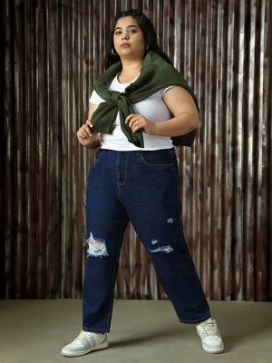 High Star Plus Size Women Comfort High-Rise Mildly Distressed Jeans