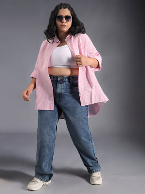 Plus Size Plus Size Classic Cotton Striped Casual Shirt
