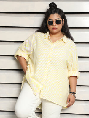 Plus Size Women oversized Textured Striped Casual Shirt