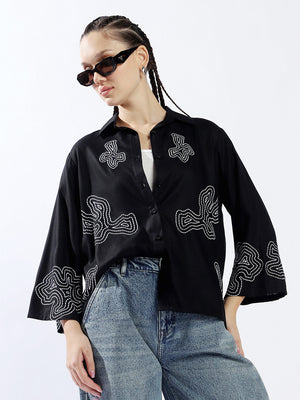 High Star Women Oversized Fit Spread Collar Full Sleeves Shirts
