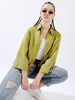 High Star Women Oversized Fit Spread Collar Full Sleeves Shirts