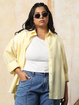 High Star Women Strip Oversized Regular N/A Straight Shirts