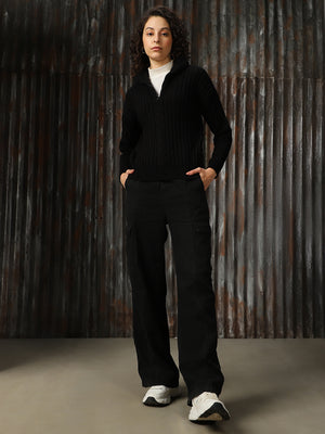 High Star Women Pullover with Zip Detail Cabel Knit