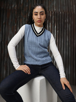 Women Knitted Acrylic Regular fit V Neck Sleeveless Sweaters