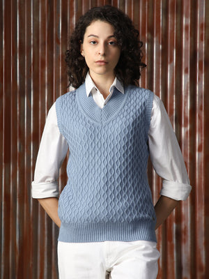 Women Knitted Acrylic Regular Fit V Neck Sleeveless Sweaters