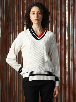 Women Knitted Acrylic Regular Fit V Neck Long Sleeve Sweaters