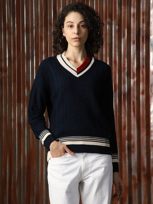 Women Knitted Acrylic Regular Fit V Neck Long Sleeve Sweaters