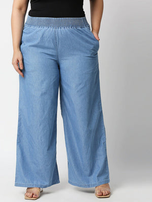 Women Plus Size Blue wide leg Palazzos
