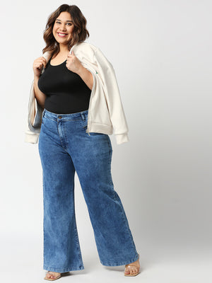 Women Blue Wide Leg High-Rise Plus Size Stretchable Jeans