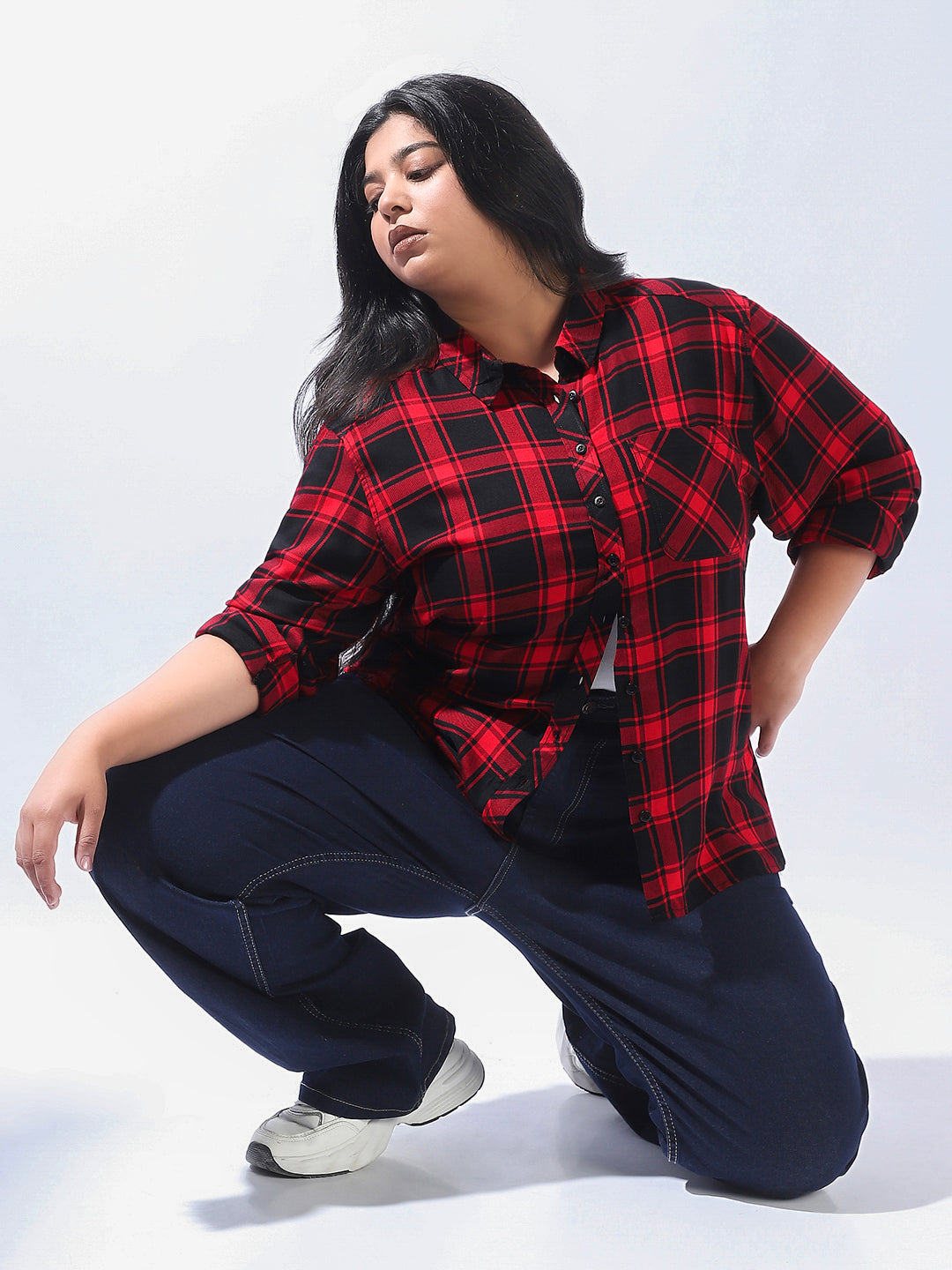 High Star Women Plus Check Regular fit Spread Collar Full Sleeve Shirts