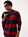 Hubberholme Men Striped Round Neck Pure Cotton Oversized T-shirt