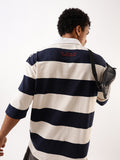 Hubberholme Men Striped Polo Collar Pure Cotton Oversized T-shirt