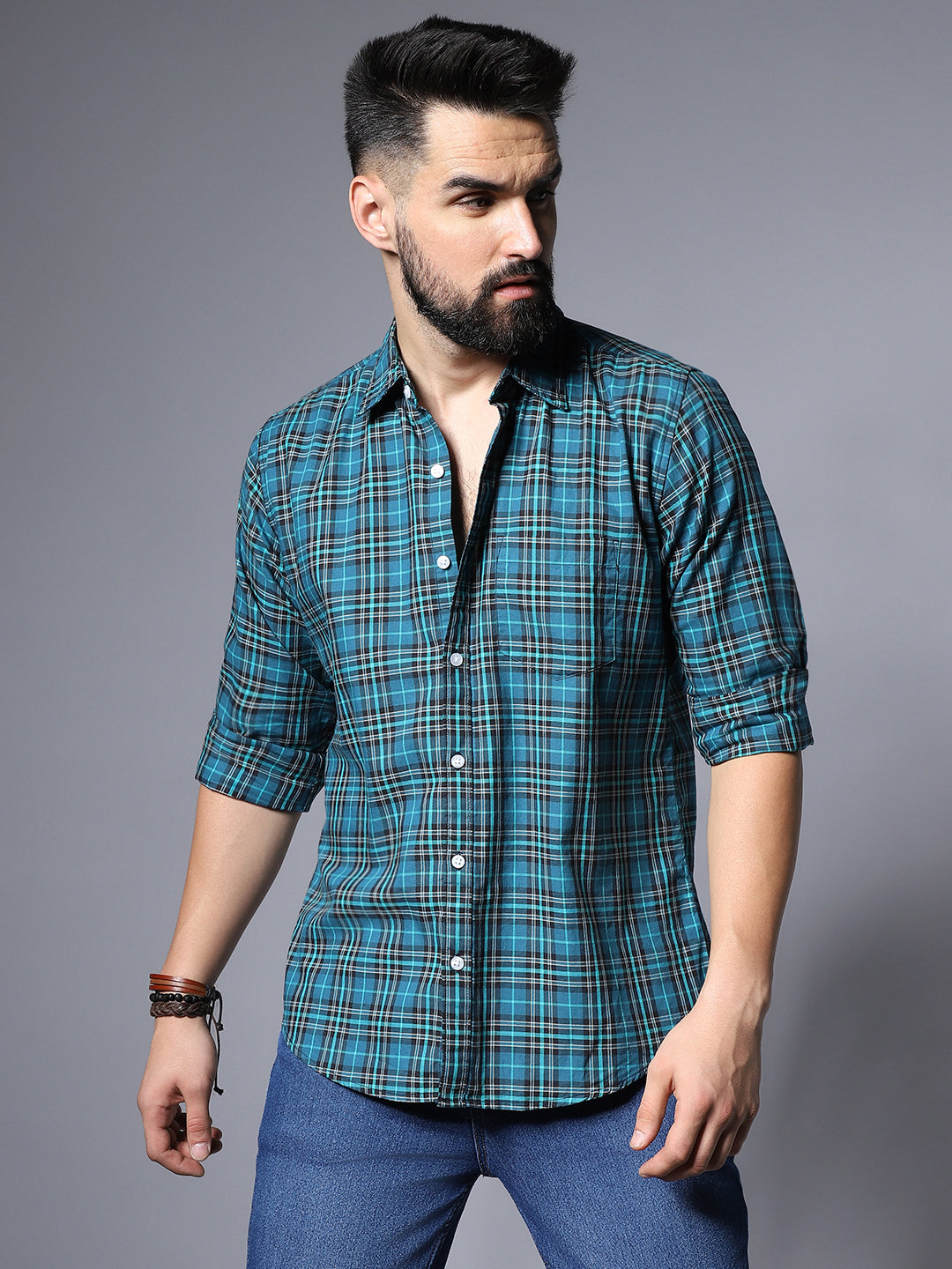 Tartan Checked Cotton Casual Shirt