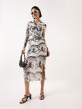 Hubberholme Abstract Printed Side Slit Pencil Midi Skirts