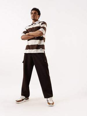 Hubberholme Men Striped Polo Collar Pure Cotton Oversized T-shirt