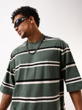High Star Striped Round Neck Drop-Shoulder Sleeves Pure Cotton Oversized T-shirt