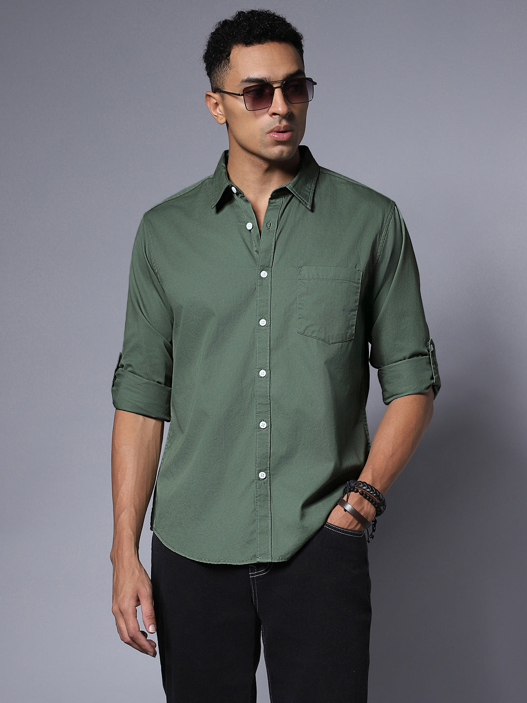 Solid Pure Cotton Casual Shirt