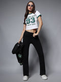 Round Neck Short Sleeves Printed Crop Top