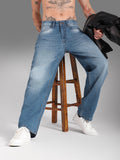 Men Wide Leg Mid-Rise Clean Look Light Fade Cotton Jeans